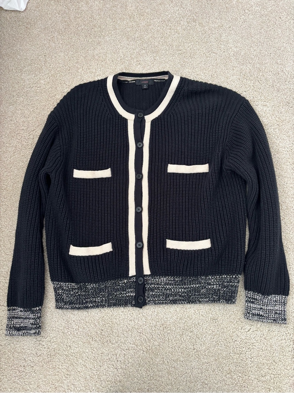 J. Crew Front Pocket Lady Cotton Cardigan Sweater Black Knit Preppy Classic Chic
